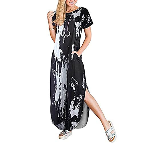 Women Short Sleeve Sleeveless Sundress Side Split Maxi Dress with Pocket Summer Solid Floral Star Tie Dye Hippie Soul | Original Brand