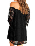 Women's Casual Off Shoulder Lace Shift Loose Mini Dress With 3/4 Sleeve | Women's Evening Gowns
