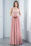 Women's Halter Lace A-line Chiffon Floor-length Bridesmaid Dress | Women's Evening Gowns