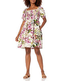 Women's Square Neck Smocked Front & Back Floral Dress