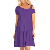 Women Dress Ladies Summer Casual Plain Asymmetrical Strapless Ruffled Short Sleeve T-Shirt Mini Dress Loose Sundress | Original Brand | Women's Casual Dresses