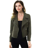 Apperloth Faux Suede Jackets for Women Long Sleeve Zipper Short Moto Biker Coat