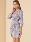 Women's Floral Printed V-Neck 3/4 Sleeve Ruffle Hem A-Line Dress | Original Brand