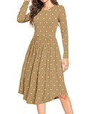 Dot Khaki Summer Polka Dot Casual Midi Tunic Short/Long Sleeve Plain Dress Pleated Loose Flowy Floral Ladies Dress with Pocket - YUNDAI | Women's Casual Dresses