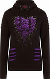 Bleeding Heart - Large Hood Ripped Hoody Purple-Black | Original Brand | Women's Cardigan