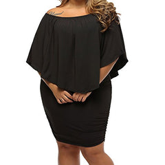 Uranus Women's Off Shoulder Multiple Dress Ruffle Sleeve Layered Party Cocktail Stretchy Dress Plus Size | Women's Cocktail Dresses