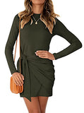 omen's Casual Elegant Crewneck Long Sleeve Solid Tie Waist Mini Dress Dress Short Dress