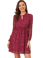 Allegra K Women's Choker V Neck Vintage Flared Gilding Metallic Shiny Star A-Line Dress | Women's Casual Dresses