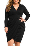 Womens Plus Size Long Sleeves & Sleeveless Deep V Neck Dress Warm Winter Sexy Bodycon Wrap Dress with Front Slit