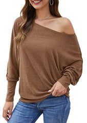 Aifer Women's Off The Shoulder Top Casual Oversized Shirts Loose Tunic Tops Sweater Caramel | Women's Sweaters