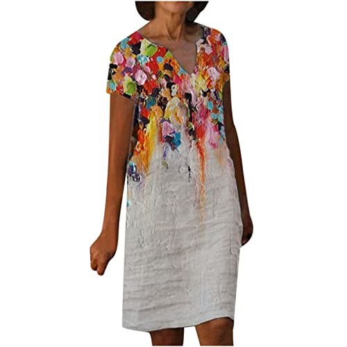 Summer Dresses for Women Casual Loose V Neck Short Sleeve Tank Dress Knee Length Dress | Original Brand
