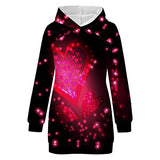 Ladies Heart Print Pullover Pocket Hooded Long Sleeve Loose Dress Bodycon Dress Office Wear for Casual Club Cocktail Evening Gowns Work UK Size 8-26 | Women's Work Dresses