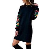 AMhomely Women Dresses Promotion Sale Clearance,Women Autumn Winter Casual Long Sleeve Floral Embroidery Sweatshirt Dress Plus Size Dress UK Size