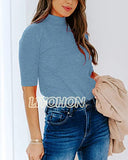 LIYOHON Womens Tops Dressy Casual Fall Cute Tops Mock Turtleneck Business White T Shirts Cornflower-M | Women's Casual Dresses