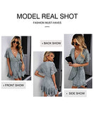 Dot V Neck Mini Dresses For Women Summer Casual Loose Ruffle Short Dresses