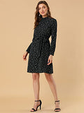 Women's Mock Neck Knee Length Long Sleeve A-line Floral Dress | Original Brand