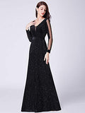 Women Cold Shoulder V Neck Long Formal Evening Dress with Glitter  - Sara Clothes