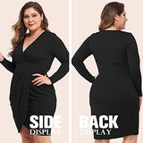 Womens Plus Size Long Sleeves & Sleeveless Deep V Neck Dress Warm Winter Sexy Bodycon Wrap Dress with Front Slit