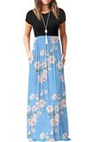 Black Light Blue Floral Maxi Dress Summer Casual Long Dresses for Laydies with Pockets - GRECERELLE | Women's Casual Dresses