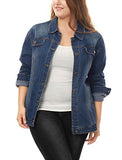 uxcell Women Plus Size Stitching Button Front Washed Denim Jacket