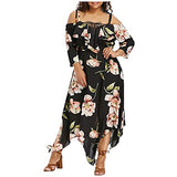 AMhomely Women Dress Sale Clearance Fashion Ladies Off Shoulder Plus Size Lace Up Maxi Flowing Floral Print Dress Party Elegant UK Size