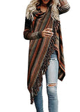 Women's Open Front Knited Tassels Slash Loose Cardigan Crew Neck Speckled Fringe Sweater Outwear