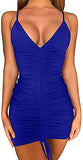 Women's Sexy Adjustable Spaghetti Strap Backless Ruched Bodycon Dress for Club | Women's Casual Dresses
