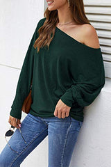 Aifer Women's Off The Shoulder Top Casual Oversized Shirts Loose Tunic Tops Sweater Dark Green | Women's Sweaters