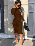 Women's Casual Long Sleeve Bodycon Sexy Turtleneck Midi Club Party Pencil Dresses