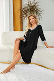 Women 3/4 Sleeves Lace Nightgown V Neck Sleepwear Button Down Loungewear Sleep Dress | Women's Casual Dresses