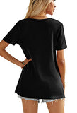 Black Women's Waffle Knit Short Sleeve Tunic Tops Summer V Neck Henley Loose T Shirts XS | Women's Casual Dresses