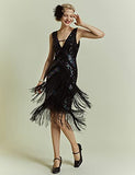 1920s Flapper Dress V Neck Sequin Beaded Dress Roaring 20s Gatsby Fringe Party Dress