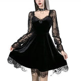Women Gothic Lolita Dresses Black Vintage Grunge Layered Lace-up Dress Punk Goth Dresses