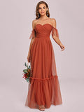 Women's Off-Shoulder Long Ruched Tulle Evening Dresses  - Sara Clothes