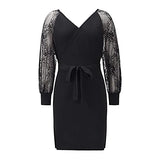 Womens V Neck Lace Batwing Sleeve Wrap Sweater Dress Sexy Backless Pencil Knit Dresses With Belted Slit Bodycon | Women's Sweaters