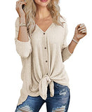 Women's Waffle Knit Tunic Blouse Tie Knot Henley Tops Loose Fitting Bat Wing Plain Shirts | Women's Tops and Blouses