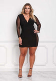 Women's V-Neck Lace Mesh See Through Perspective Bodycon Clubwear Mini Short Plus Size Night Party Dresses