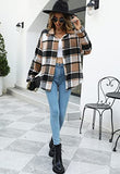 Women's Button Down Plaid Flannel Shirt Boyfriend Long Sleeve Oversized Blouses Tops 6020 Brown Large | Women's Casual Dresses