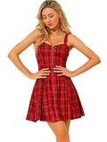 Women's Plaid Zipper Front Strap Sleeveless Tube Mini Party A-Line Dress