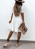 Womens Summer Lace Dresses Eyelet Casual Flowy Babydoll Short Sleeve V Neck Tunic Dress