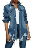 Denim Jacket for Women Winter Long Sleeve Classic Distressed Butterfly Jean Trucker Jackets