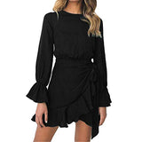 WEEPINLEE Womens Long Sleeve Round Neck Ruffles Wrap Dresses Party Dress