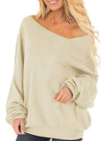 Auxo Women Baggy Off Shoulder Sweatshirt Lantern Long Sleeve Batwing Tunic Jumpers Casual Pullover Knitwear Tops | Women's Casual Dresses