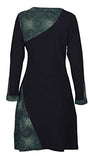 Women's V-Neck Long Sleeved Printed Dress with Side Flower Embroidery -Dahlia