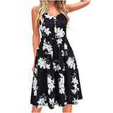 Women's Summer Casual Midi Sundress Floral Printed Sleeveless Spaghetti Strap Button Dresses with Pockets | Original Brand