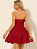 Women's Party Strapless Exposed Zipper Solid Mini Flare Tube Top Dress