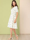 Women's Peter Pan Collar A-line Flowy Midi Chiffon Floral Dress | Original Brand