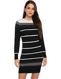 Women Jumper Dress Long Sleeves Crew Neck Striped Knitted Sweater Dress Slim Fit Casual Bodycon Dress for Winter, Autumn, Christmas, Black, S