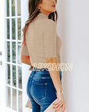 Oatmeal Ladies Tops Dressy Casual Fall Cute Tops Mock Turtleneck Business White T Shirts - LIYOHON Womens Fall Fashion | Women's Tops and Blouses