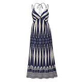 Ladies Fashion Sexy Retro Print V-Neck High Waist Strappy Backless Slim Dress UK Size Party Dress | Women's Work Dresses